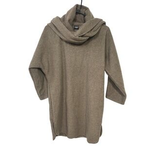 Wool Scarf Neck Sweater Tunic L Taupe Pullover Cowl Neck Minimalist Quiet Luxury